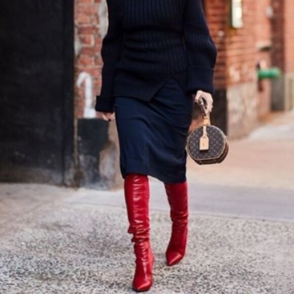 AS98  Knee High Red Italian Leather Boots - Size 38 (7.5/8 US) NWT - Picture 1 of 11